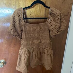 Maurice’s Women's Brown Eyelet Puff Sleeve Top